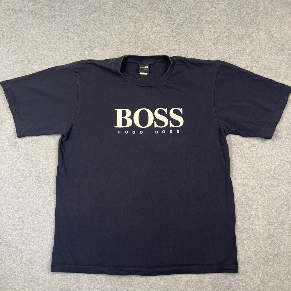 Hugo Boss T Shirt Mens XL Blue Big Logo Short Sleeve Cotton Crew Neck Tee
